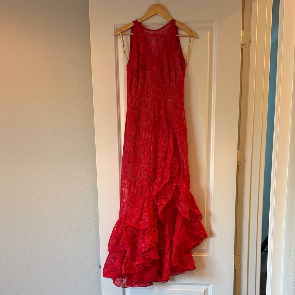 Bronx and Banco Red Asymmetrical Lace Evening Gown XS/S - Picture 5 of 5